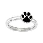 Personally Stackable Sterling Silver Black Enamel Paw Print Ring