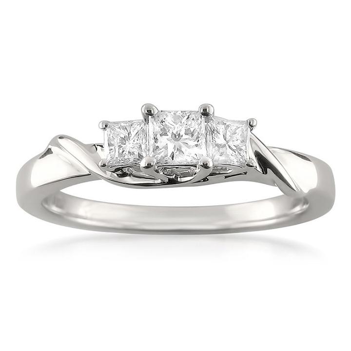 Womens 1/2 Ct. T.w. Genuine Diamond White 3-stone Ring
