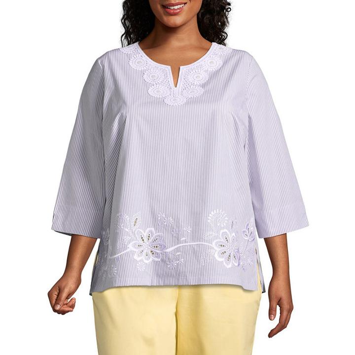 Alfred Dunner Charleston Pinstripe Tee- Plus