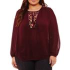 St. John's Bay Long Sleeve Embroidered Blouse-plus