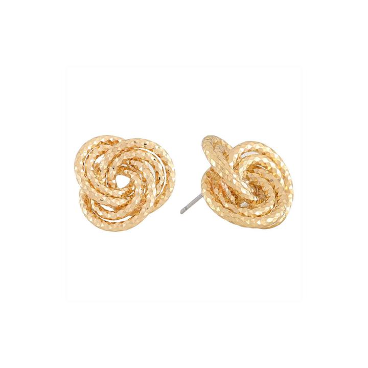 Monet Gold-tone Diamond-cut Love Knot Button Earrings