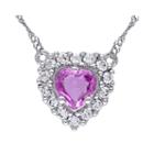 Heart-shaped Genuine Pink Sapphire And White Sapphire Pendant Necklace