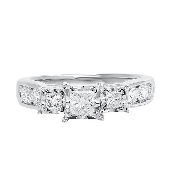 Love Lives Forever Womens 1 Ct. T.w. Multi-shape White Diamond 10k Gold 3-stone Ring