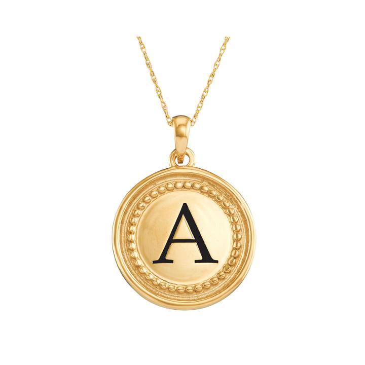 Personalized 10k Yellow Gold Initial Disc Pendant Necklace
