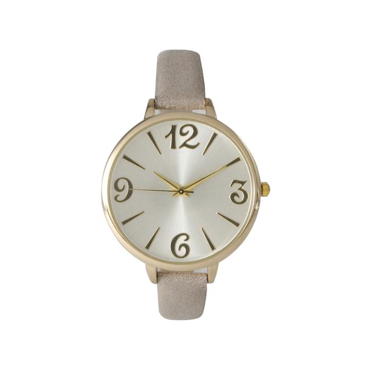 Olivia Pratt Womens Goldtone Bezel Silvertone Dial Gray Petite Leather Watch 26357gray