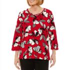 Alfred Dunner Talk Of The Town 3/4 Sleeve Crew Neck Floral T-shirt - Womens