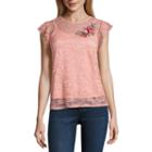 By & By Short Sleeve Round Neck Lace Blouse-juniors