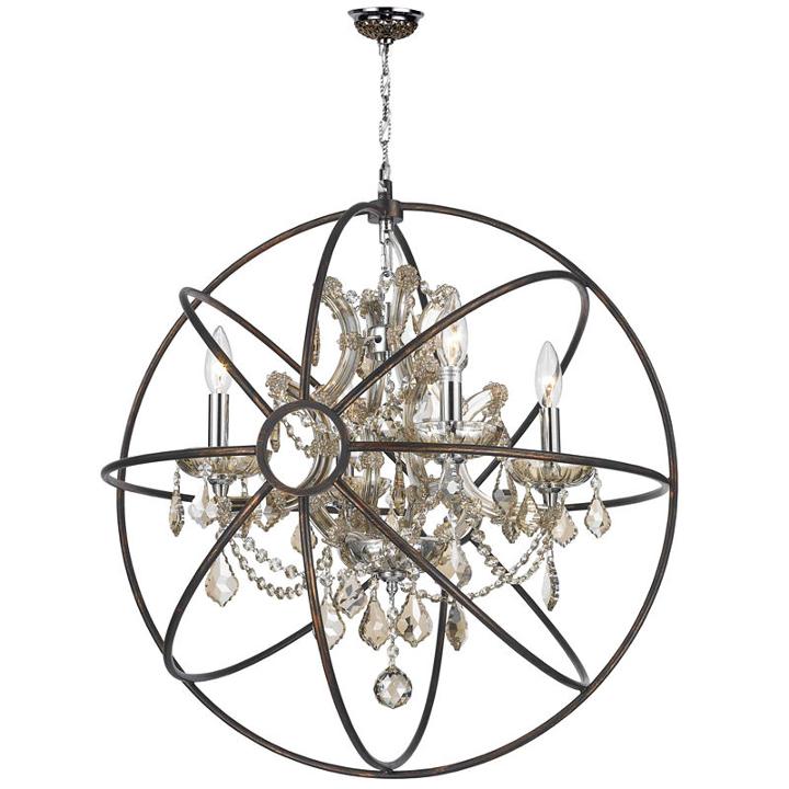 Armillary Collection 4 Light Chrome Finish And Crystal With Flemish Brass Cage Finish Foucault's Orbchandelier
