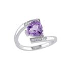 Genuine Amethyst And Diamond-accent Sterling Silver Bypass Ring