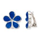 Liz Claiborne Blue Stone Silver-tone Flower Clip-on Earrings