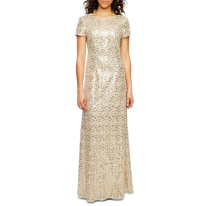 Decoded Short Sleeve Sequin Beaded Evening Gown