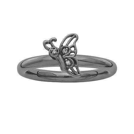 Personally Stackable Diamond-accent Black Sterling Silver Butterfly Ring