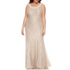 R & M Richards Sleeveless Beaded Lace Evening Gown-plus
