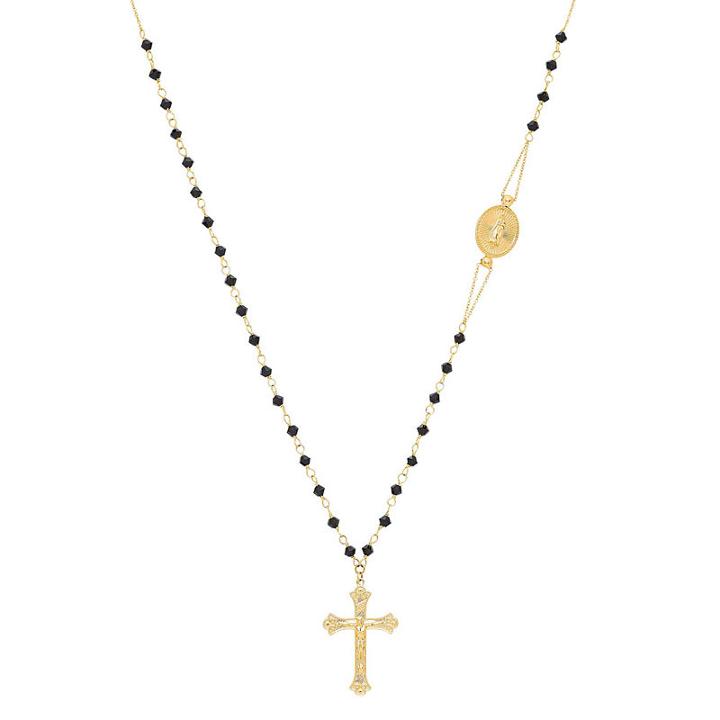 Religious Jewelry Womens Black Crystal 14k Rosary Necklaces