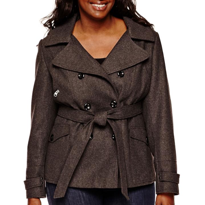 Marilyn & Me Faux-wool Trench Coat - Juniors Plus
