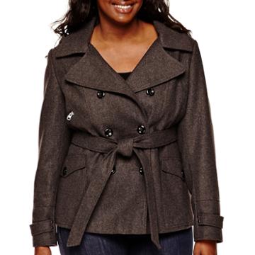 Marilyn & Me Faux-wool Trench Coat - Juniors Plus