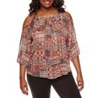 By & By Cold-shoulder Printed Peasant Top - Plus
