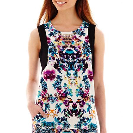Nicole By Nicole Miller Embellished Print Tank Top
