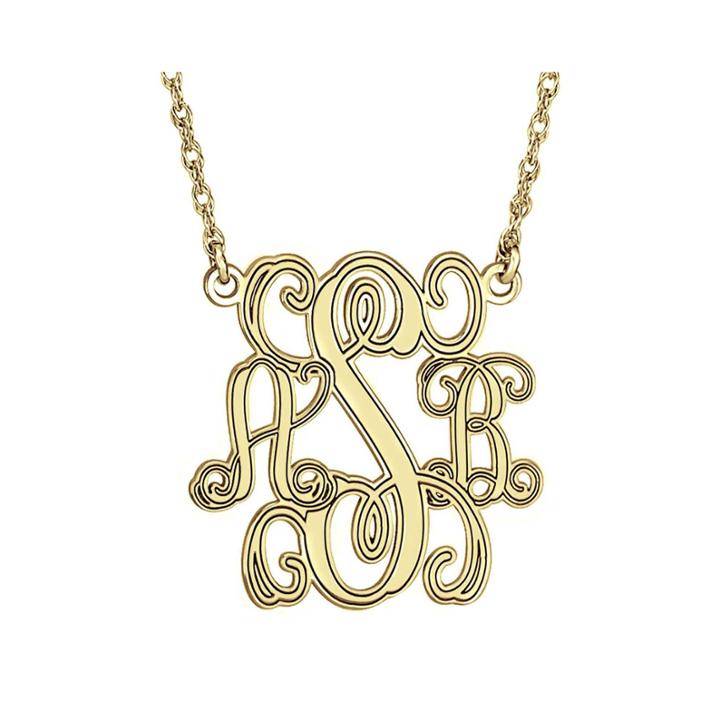Personalized 14k Gold Over Sterling Silver 40mm Monogram Necklace