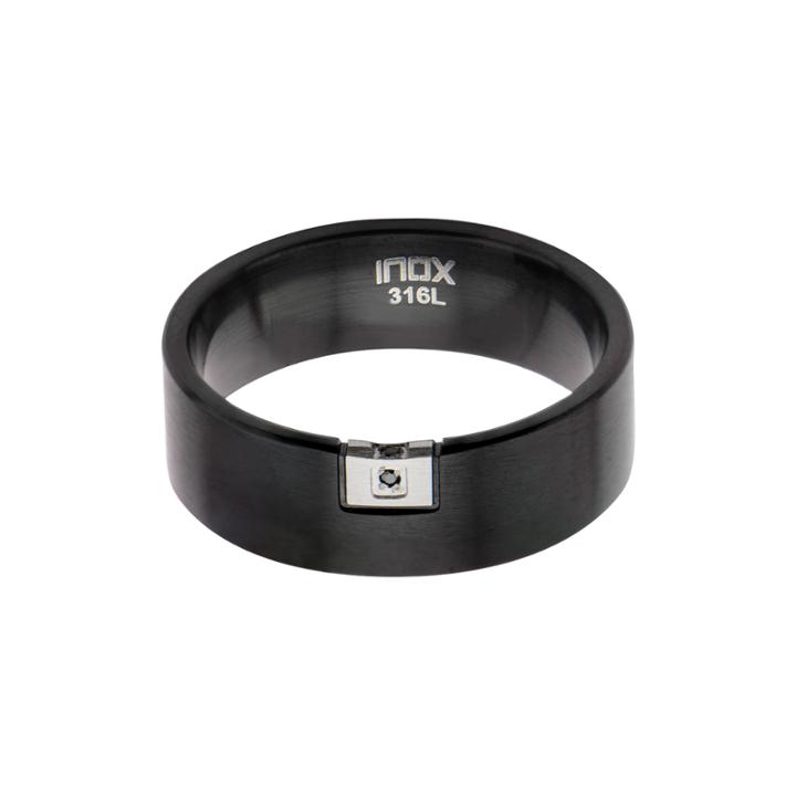 Mens Black Cubic Zirconia Stainless Steel Wedding Band
