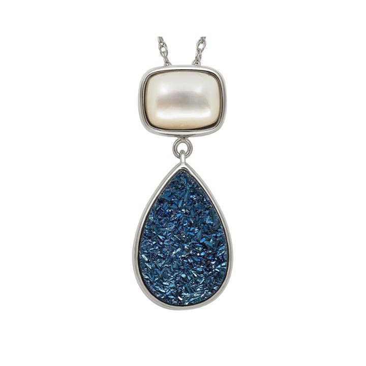 Mother-of-pearl & Genuine Drusy Sterling Silver Pendant Necklace