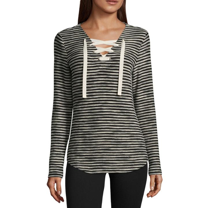 St. John's Bay Active Long Sleeve Lace Up Top