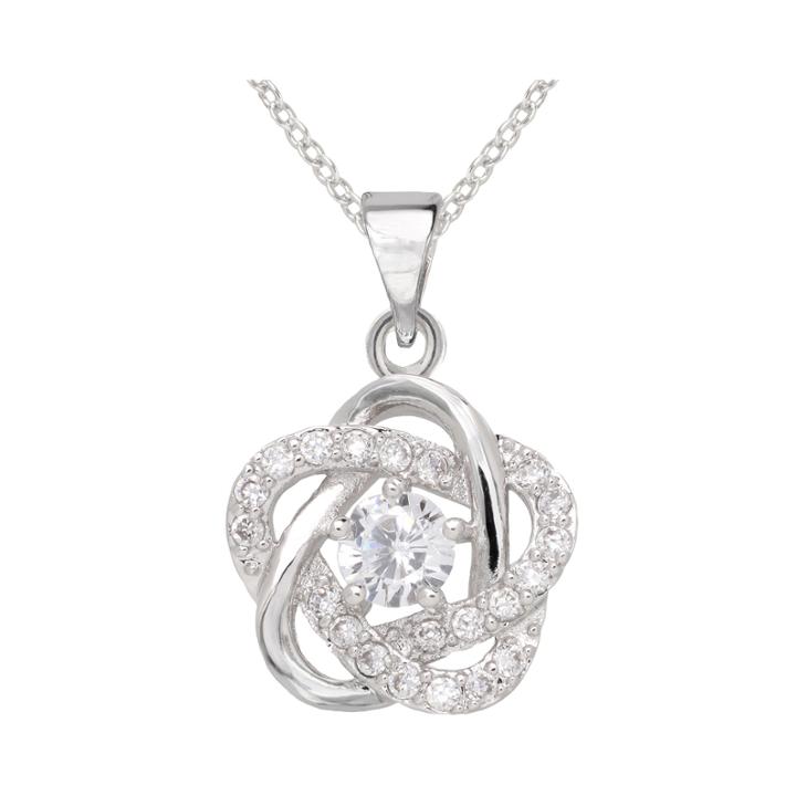 Sparkle Allure&trade; Pure Silver-plated Cubic Zirconia Floral Pendant Necklace