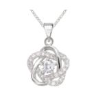 Sparkle Allure&trade; Pure Silver-plated Cubic Zirconia Floral Pendant Necklace