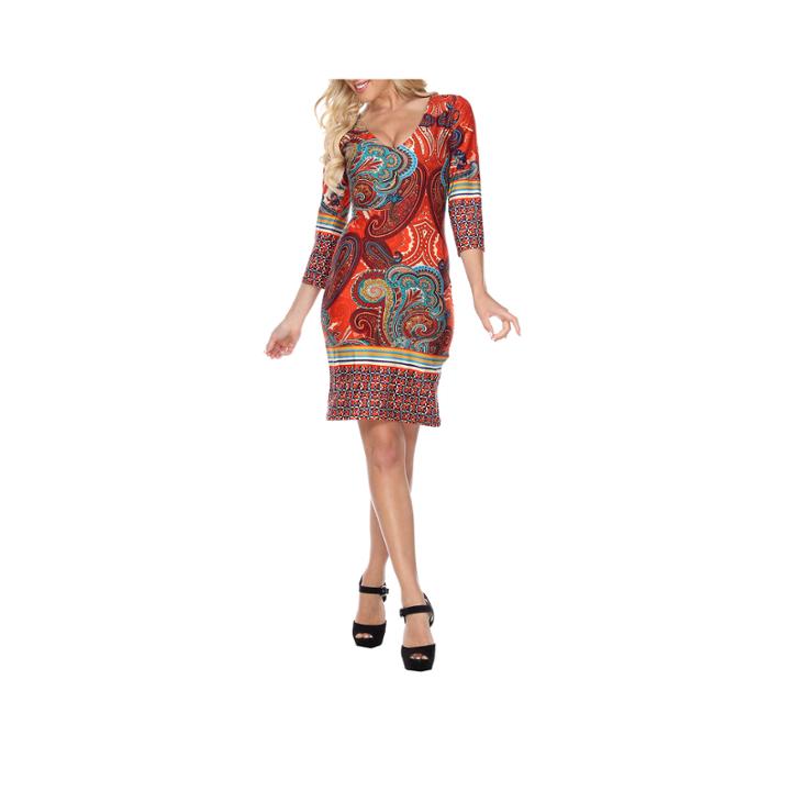 White Mark Vivian 3/4 Sleeve Paisley Sheath Dress