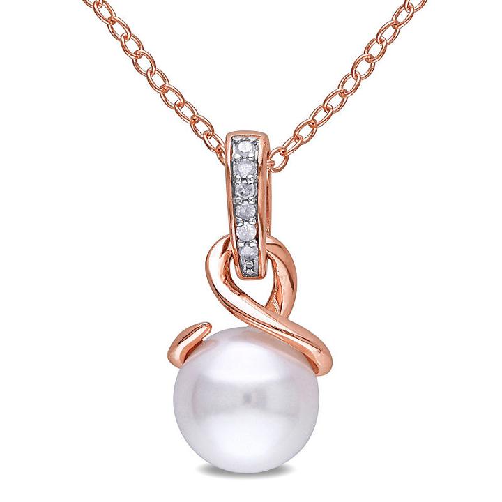 Womens Diamond Accent White Pearl 18k Gold Over Silver Pendant Necklace
