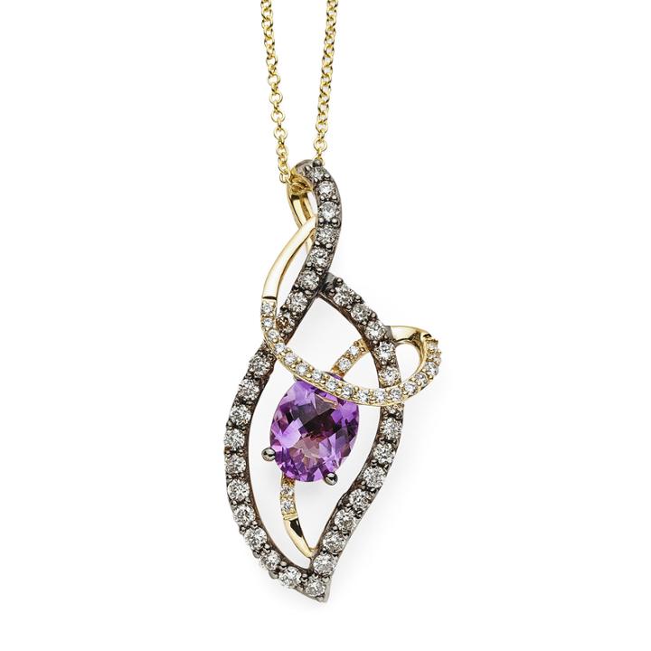 Limited Quantities Levian Grand Sample Salechocolatier Genuine Amethyst And Diamond Pendant Necklace