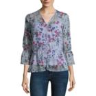 Liz Claiborne 3/4 Sleeve V Neck Woven Floral Blouse