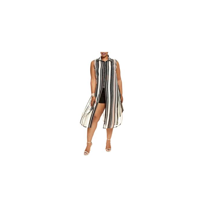 Brianne Sleeveless Striped Button Down Tunic