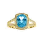 Womens 10k Gold Genuine Blue Topaz & 1/5 Ct. T.w. Cocktail Ring