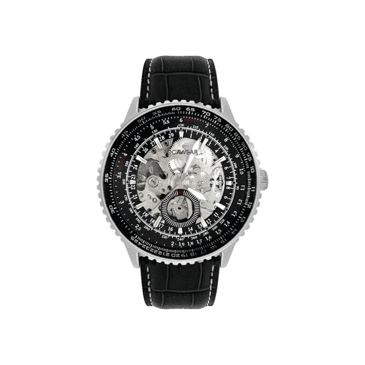Rocawear Men's Black And Silver Skeleton Dial Strap Watch Rm7612s1-362