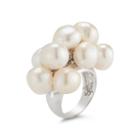 Womens 12-13mm White Cultured Freshwater Pearls Sterling Silver Cocktail Ring
