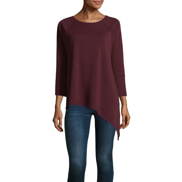 A.n.a Side Tie Knit Tee 3/4 Sleeve Crew Neck Knit Blouse