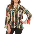 Rafaella Long Sleeve Split Crew Neck Woven Blouse