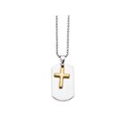 Mens Stainless Steel Yellow Ion-plated Cross Dog Tag Pendant