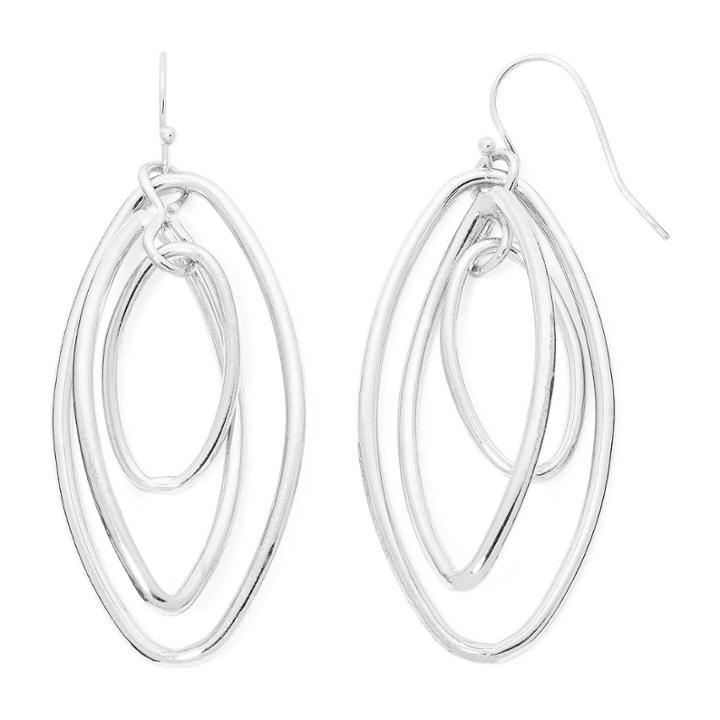 Liz Claiborne Silver-tone Orbital Oval Drop Earrings