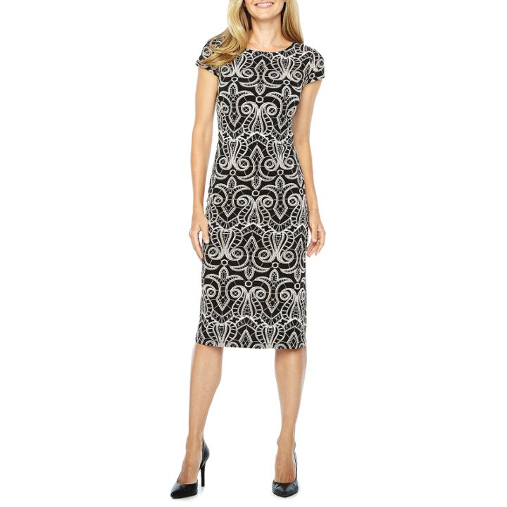 Ronni Nicole Short Sleeve Scroll Sheath Dress