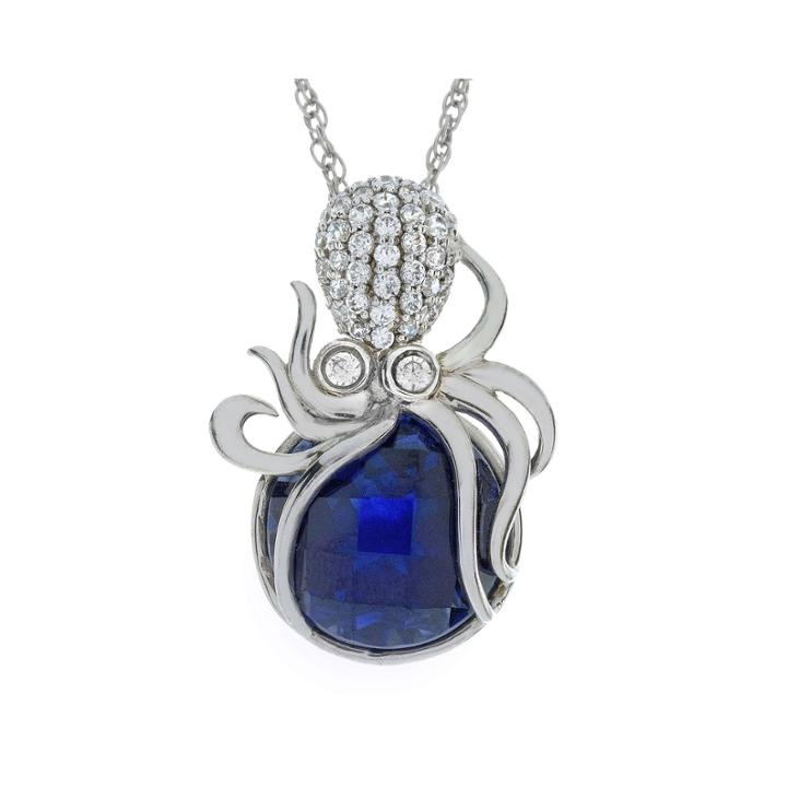 Lab-created Blue Sapphire Octopus Pendant Necklace