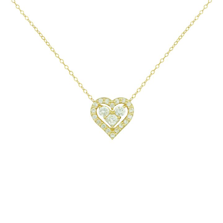Petite Lux&trade; Cubic Zirconia 10k Yellow Gold Heart Necklace