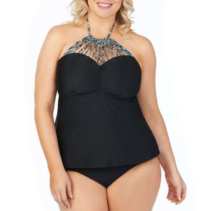 Boutique + Tankini W/spaghetti High Neck Swimsuit Top-plus