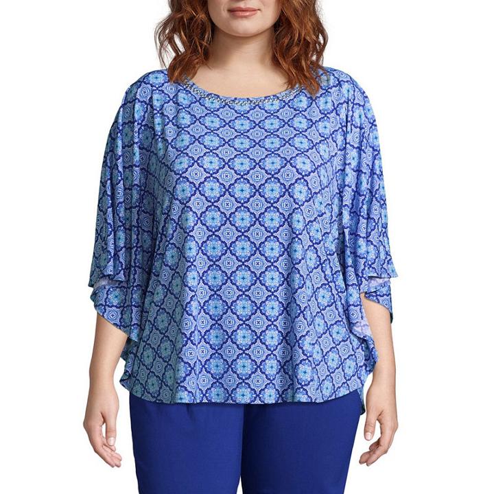 Lark Lane Capri Cool Printed Butterfly Blouse - Plus