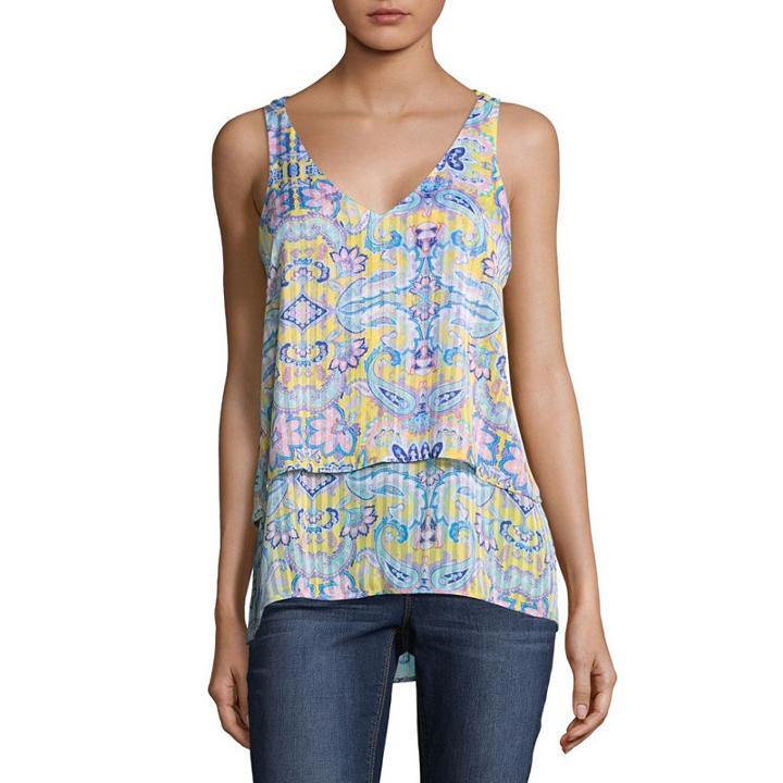 Belle + Sky Sleeveless Crew Neck Chiffon Blouse