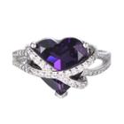 Lab-created Amethyst & White Sapphire Heart Crossover Ring In Sterling Silver