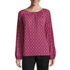 St. John's Bay Long Sleeve Round Neck Slubbed Floral Blouse-talls