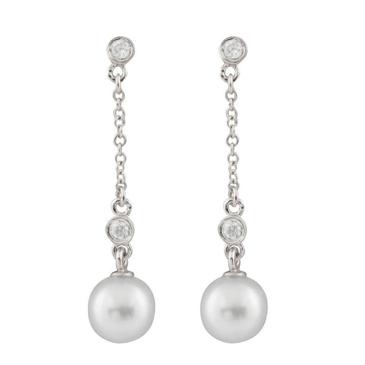 Splendid Pearls 1/8 Ct. T.w. White Pearl 14k Gold Drop Earrings