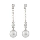 Splendid Pearls 1/8 Ct. T.w. White Pearl 14k Gold Drop Earrings